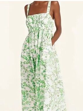 J. Crew White & Light Green Floral Sundress 100% cotton ladies size 8